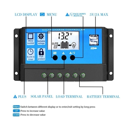 LCD डिस्प्ले सोलर कंट्रोलर रेगुलेटर 12V / 24V 60A 50A 40A 30A 20A 10A PWM USB 5V