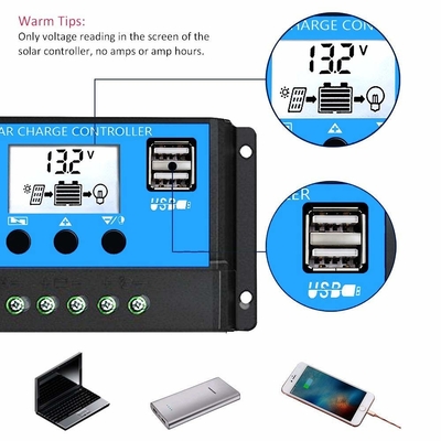 LCD डिस्प्ले सोलर कंट्रोलर रेगुलेटर 12V / 24V 60A 50A 40A 30A 20A 10A PWM USB 5V
